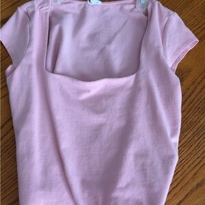 Garage Light Pink Square Neck Short Sleeve Top